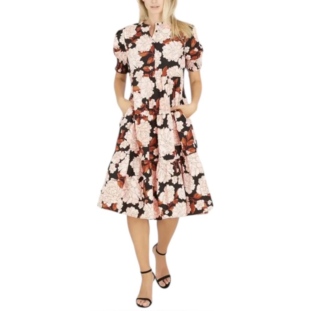 Who What Wear Women's Floral Print Short Puff Sleeve Tiered Babydoll Dress Small